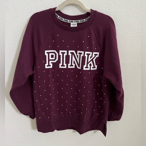 PINK Victoria’s Secret maroon bedazzled crewneck sweatshirt - Picture 2 of 5